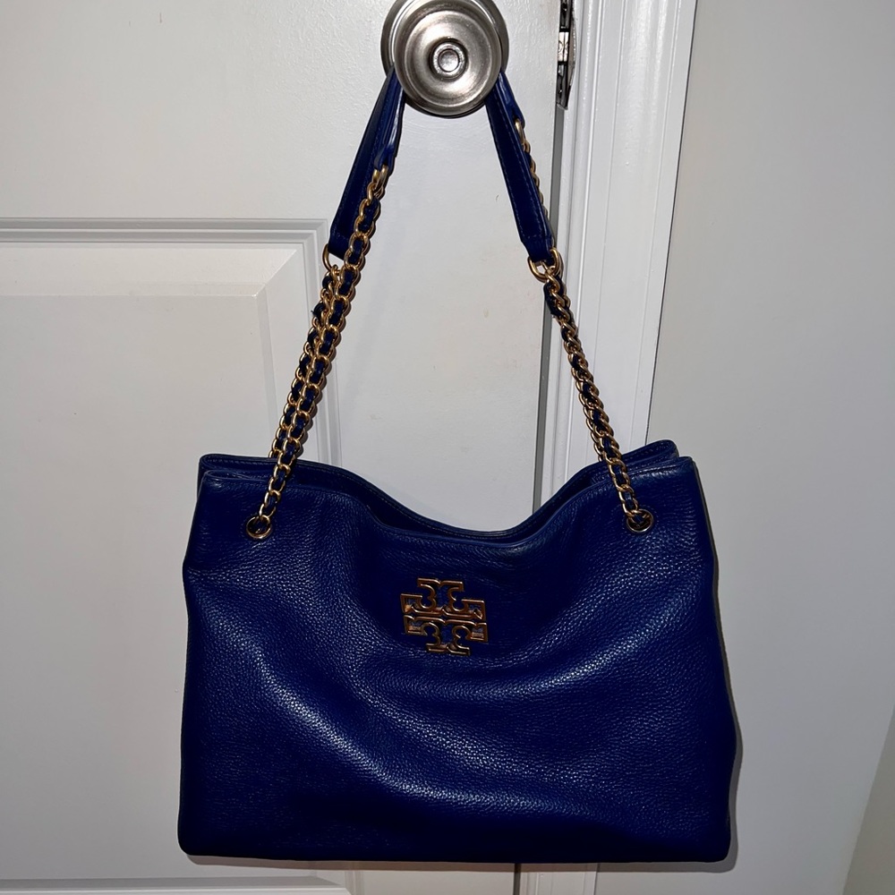 Tory burch cobalt blue and gold soft leather purse